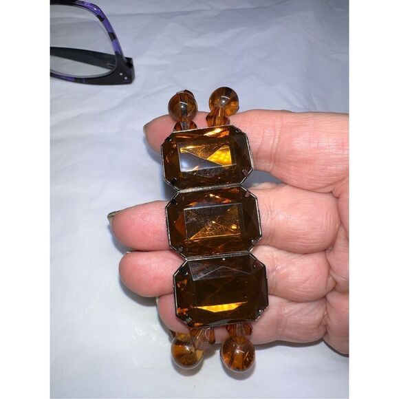 Double Row Faux amber Colored Bead Focal Bracelet - Picture 8 of 8